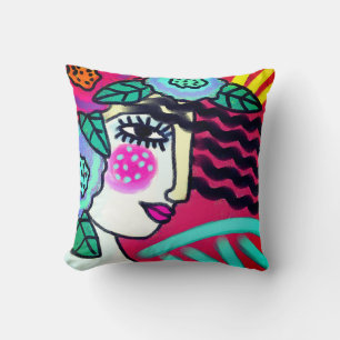 Coussin Femme aux fleurs Art Abstrait