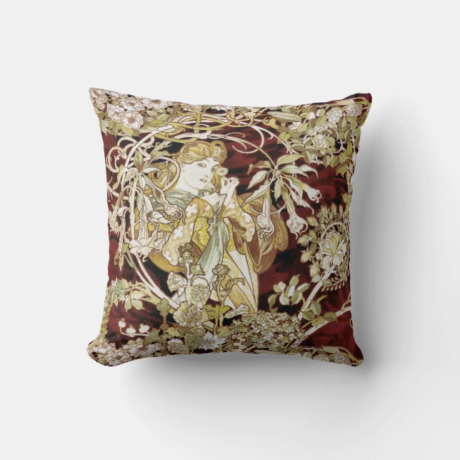 Coussin Femme avec des beaux-arts d'Alphonse Mucha de (Recto)
