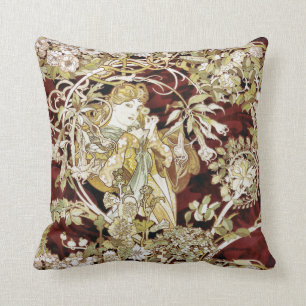 Coussin Femme avec des beaux-arts d'Alphonse Mucha de