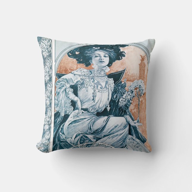 Coussin Femme avec Rose, Mucha (Recto)