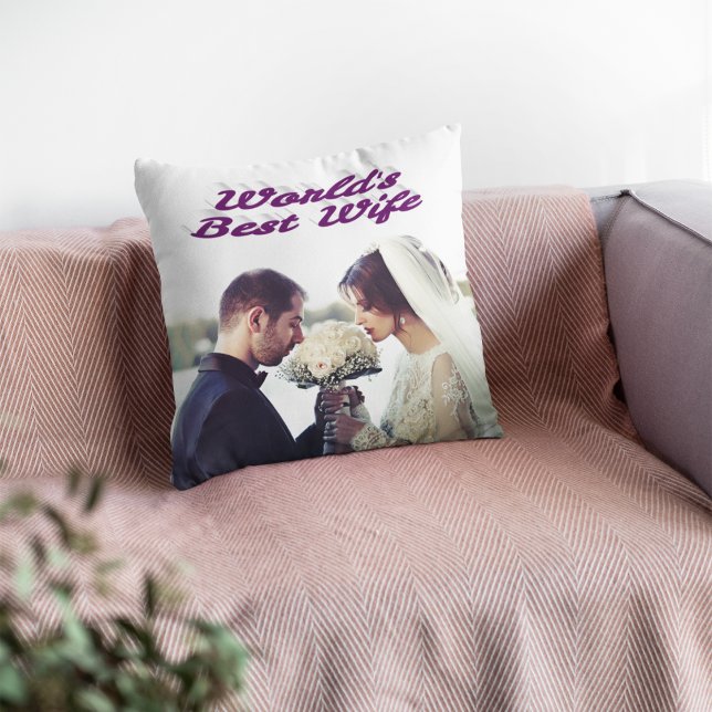 Coussin Femme avec texte violet photo (Créateur téléchargé)