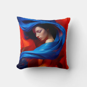 Coussin Femme avec Voile bleu Cobalt sur arrière - plan or