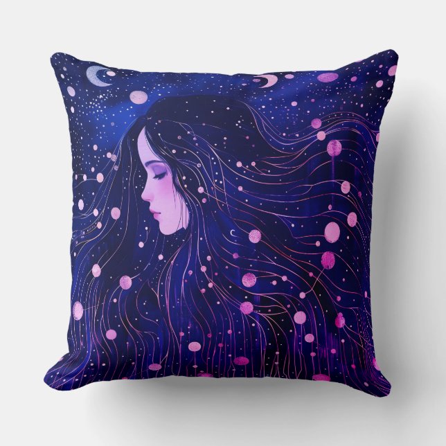 Coussin Femme Céleste Déesse Lune Étoiles Ciel (Recto)