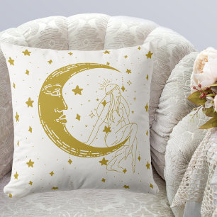 Coussin Femme céleste, étoiles de lune, boho, astronomie é