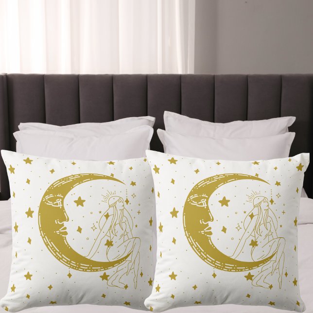 Coussin Femme céleste, lune étoiles, boho, astronomie élég (Créateur téléchargé)