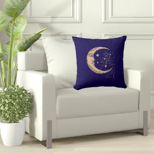 Coussin Femme céleste lune & étoiles,boho,élégant or