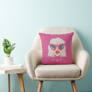 Coussin Femme cool à Haired Gris avec lunettes Nom personn