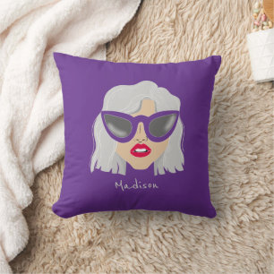 Coussin Femme cool à Haired Gris avec lunettes Nom personn