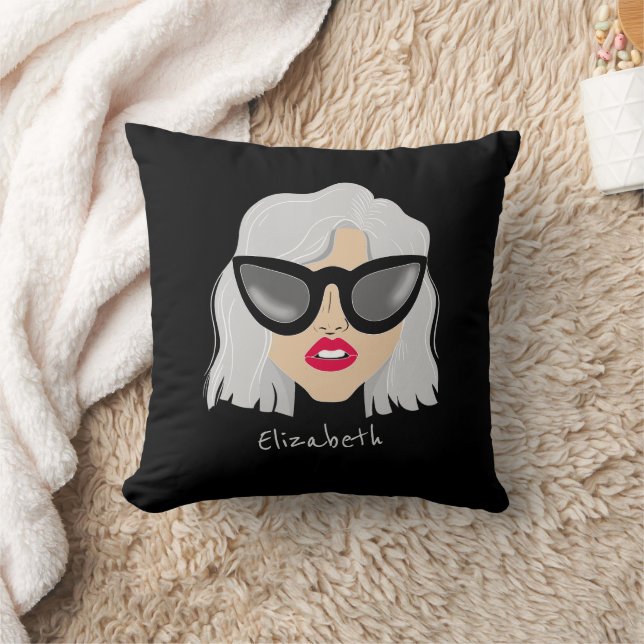 Coussin Femme cool à Haired Gris avec lunettes Nom personn (Couverture)
