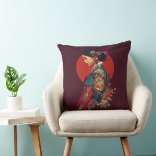 Coussin Femme coréenne élégante en portrait d'art de toile