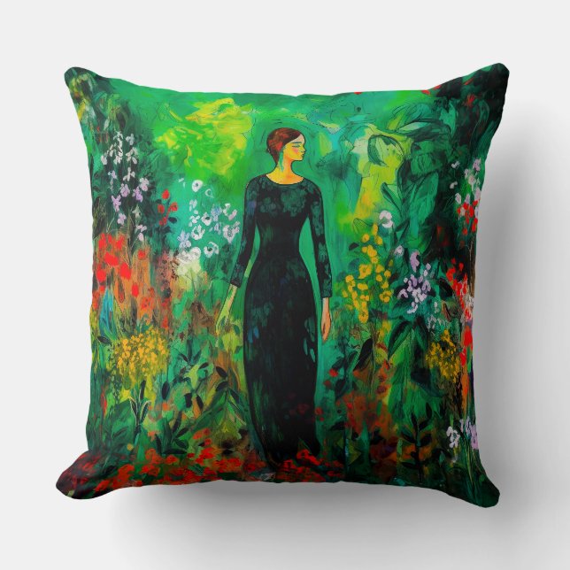 Coussin Femme dans la belle prairie verte (Recto)