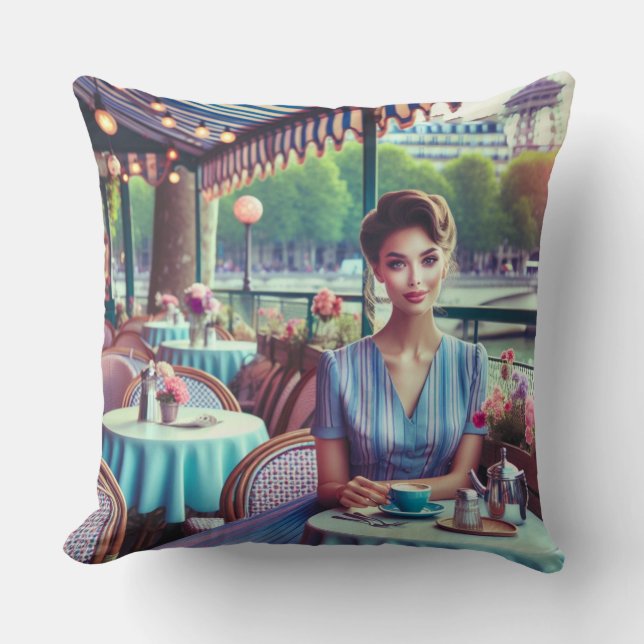 Coussin Femme dans un restaurant (Recto)