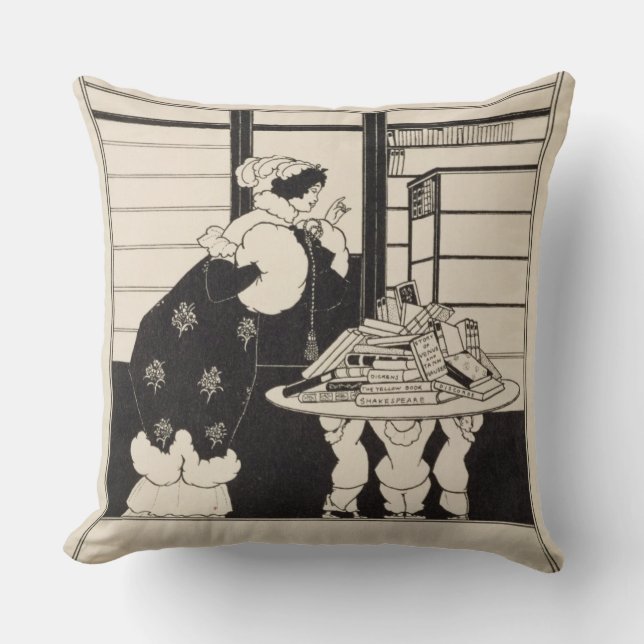 Coussin Femme dans une librairie, conception pour "un (Recto)