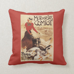 Coussin Femme de Comiot Motocycles et affiche de promo