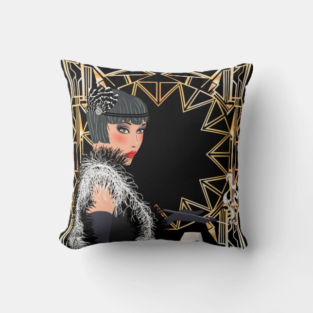 Coussin Femme de mode rétro avec verre de vin  (Recto)