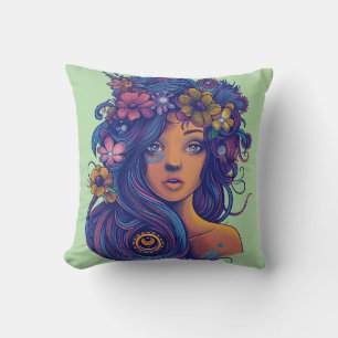 Coussin Femme d'Imaginaire Boho avec cheveux floraux