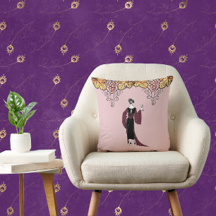 Coussin Femme élégante avec design Vintage de vin