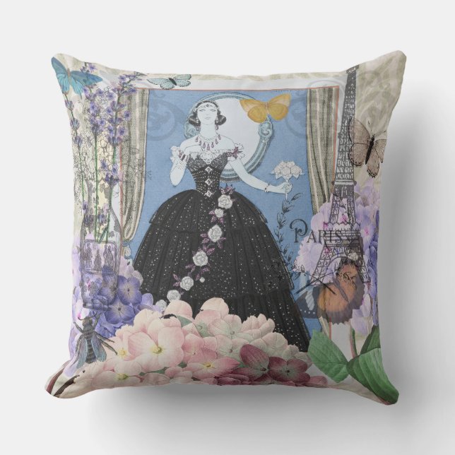 Coussin Femme élégante bleue Robe florale Chic (Recto)