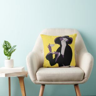 Coussin Femme Élégante Vintage Buvant un Thé de l'Après-mi