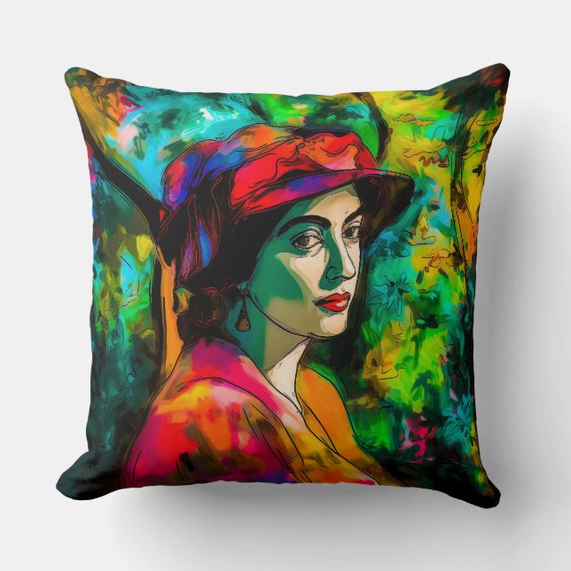Coussin Femme en Casquette rouge (Recto)
