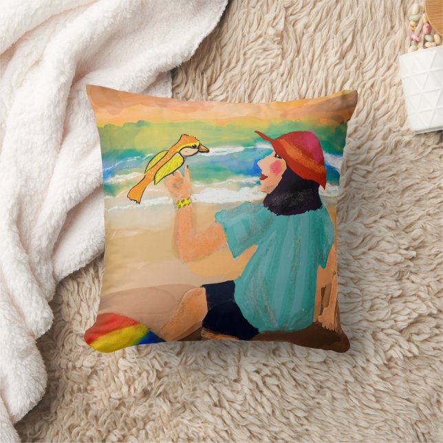 Coussin Femme et Oiseaux Trending Nature (Couverture)