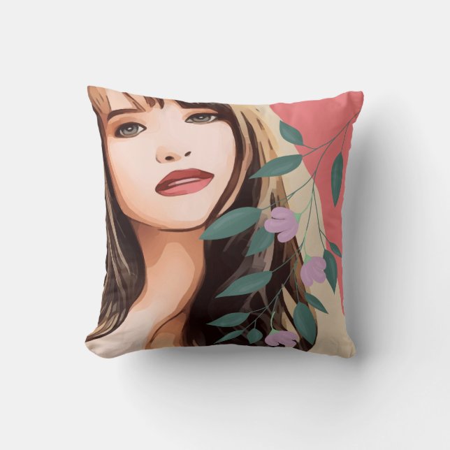 Coussin Femme femme femme joli visage, portrait art T (Recto)