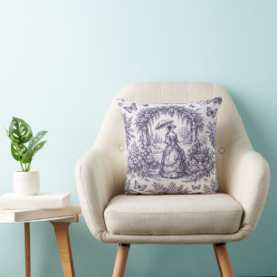 Coussin Femme française dans un jardin Toile de Jouy