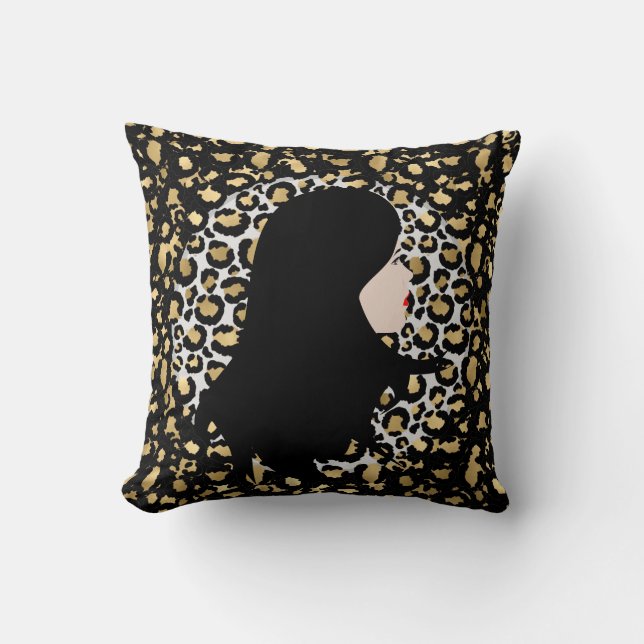 Coussin Femme glamour sur Empreinte de léopard à deux tons (Recto)