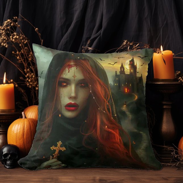 Coussin Femme gothique aux yeux rouges (Créateur téléchargé)