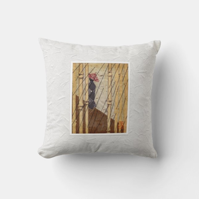 Coussin Femme japonaise en pluie Jeu d'oreiller (Recto)