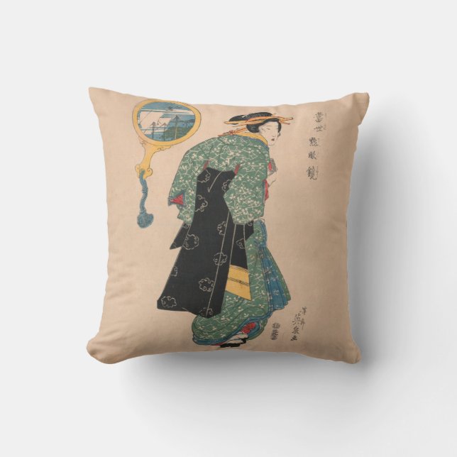 Coussin Femme japonaise Kimono : Ukiyo-e Woodblock Imprime (Recto)