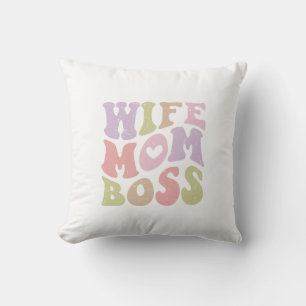 Coussin Femme Maman Boss Retro Script Super Fête des mères