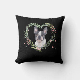 Coussin Femme mignonne Boston Terrier Maman Fleur Amoureux