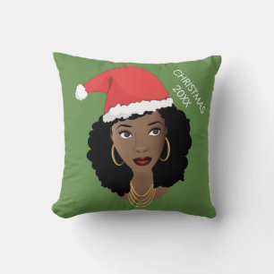 Coussin Femme noire, Chapeau rouge, Année en cours, Vert