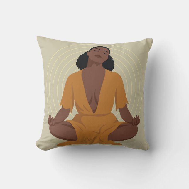 Coussin Femme noire méditant, style boho (Recto)