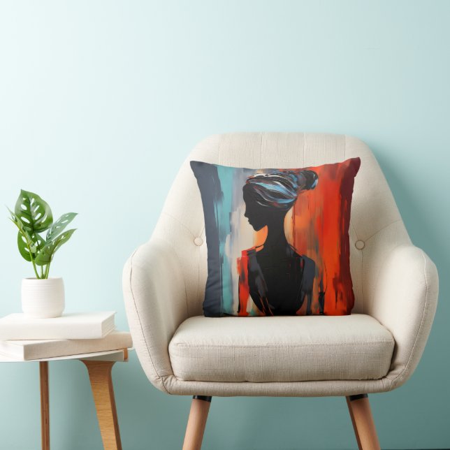 Coussin Femme orange bleue Abstraite (Chaise)