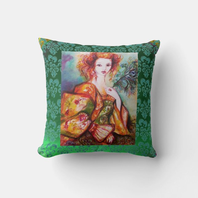 COUSSIN FEMME ROMANTIQUE ET PEACOCK ÉCLAIRANT PLUS VERT (Recto)
