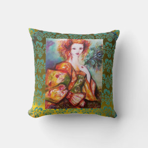 COUSSIN FEMME ROMANTIQUE, PEACOCK SPARKLING PIETRE JAUNE