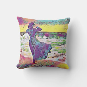 Coussin Femme victorienne à la plage dans une profusion pa