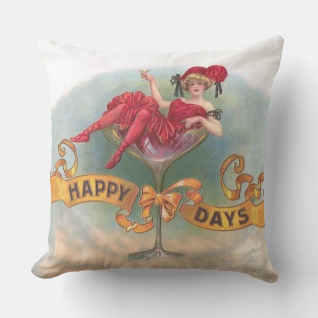 Coussin Femme victorienne Champagne Rouge Happy (Recto)