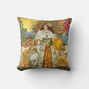 Coussin Femme Vintage Soleil Doré : Art Collage Zodiaque L