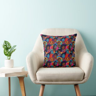 Coussin Femmes africaines colorées en bleu