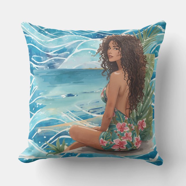Coussin Femmes Exotiques et Paradis de Plage Tropicale (Recto)