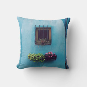 COUSSIN FENÊTRE AVEC CADRE AU-DESSUS VERT ET ROSE PETALED