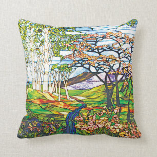 Coussin Fenêtre en verre teinté de Tiffany de bouleau