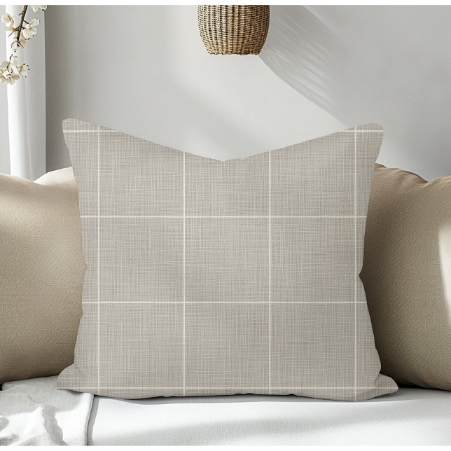 Coussin Fenêtre Rustique moderne Plaid Linen Grey (Créateur téléchargé)