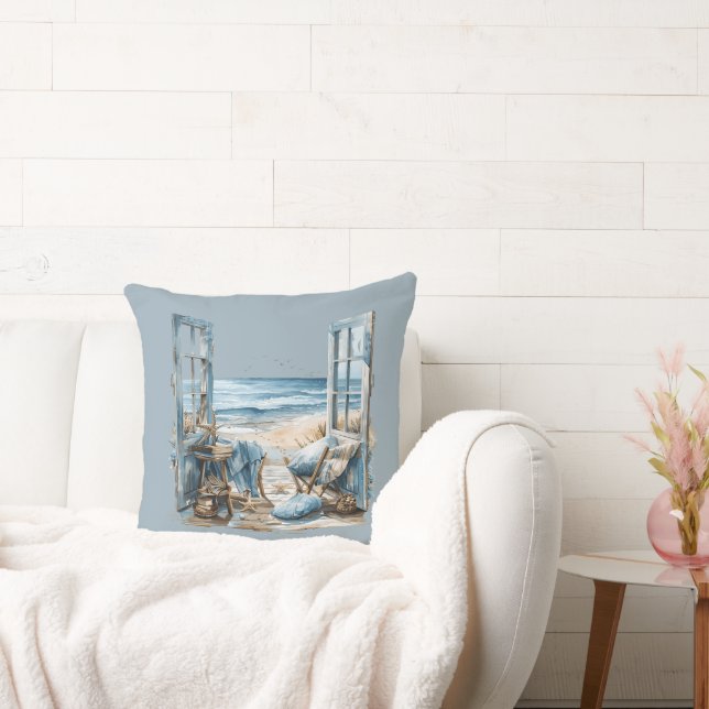 Coussin Fenêtre sur la plage... - Dreaming of the Beach (Canapé)