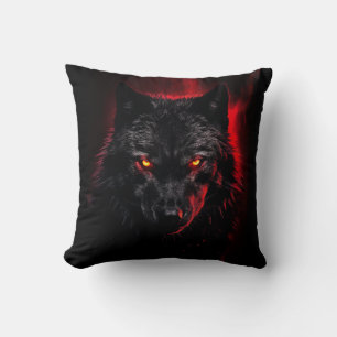 Coussin Fenrir - Loup noir aux yeux rouges
