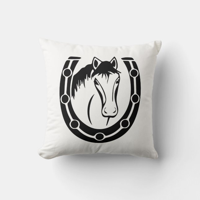 Coussin Fer à cheval de cheval occidental noir blanc Éques (Recto)