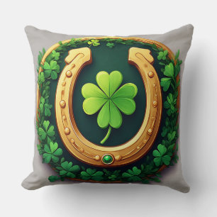 Coussin Fer à cheval doré et trèfle chanceux